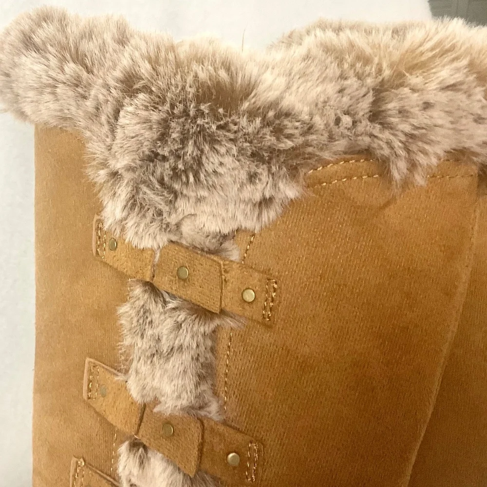 HStylish Brown Slip On Calf High Fur-Lined Waterproof Winter Snow Boot Sz 9 - Picture 10 of 16